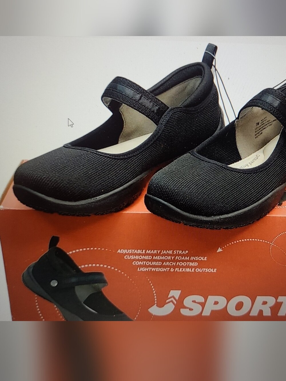 J.Sports Black Melody Slip-On Comfort Shoes. Memory Foam, Arch Support.